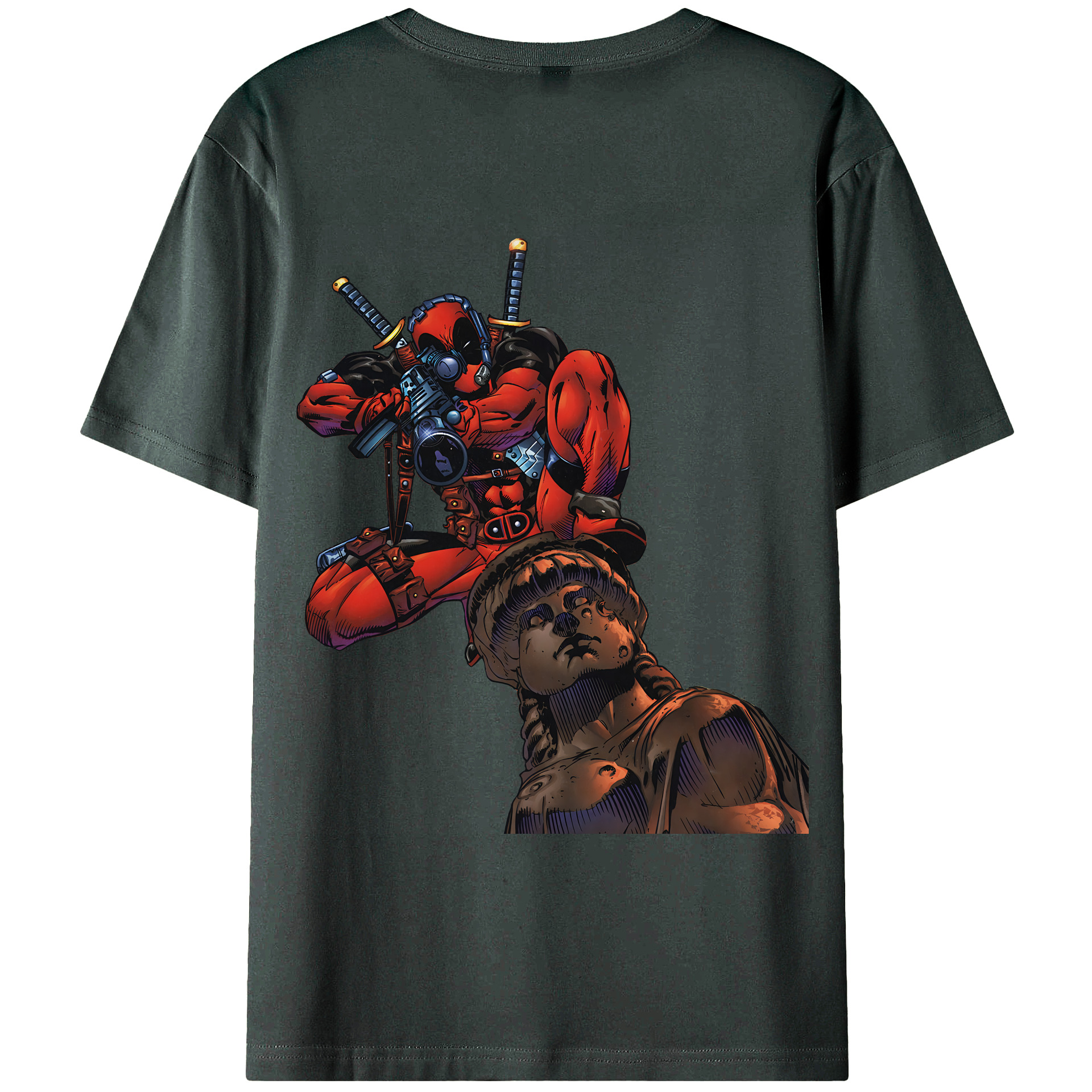 （画像用） Deadpool デッドプール 綿100％ メンズ半袖Tシャツ（バックプリント） 通気性